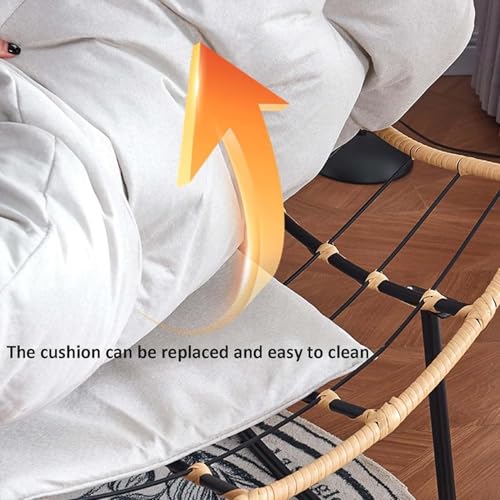 Mecedora para interiores y exteriores con cojín acolchado, diseño de mimbre de ratán de gran tamaño, marco de metal duradero para una relajación cómoda