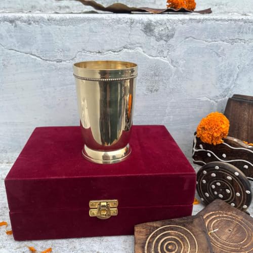 Brass Plain Glass con caja de terciopelo set 2 vasos miniatura 2