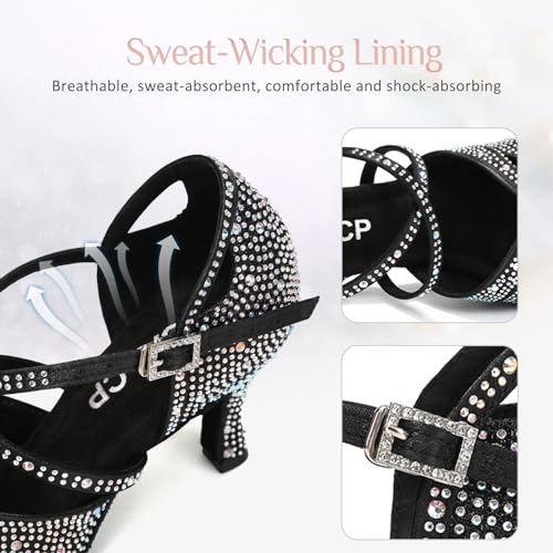 Women's Latin Dance Shoes Rhinestones Satin Professional Bachata Performance Salsa Ballroom Dance Shoes,Model L3883