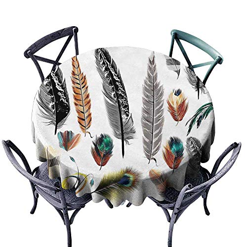 longbuyer Mantel antimanchas, no necesita planchado, plumas de pájaros grandes y pequeñas en colores brillantes, diseño bohemio, D 178 cm, ideal para mesas de bufé
