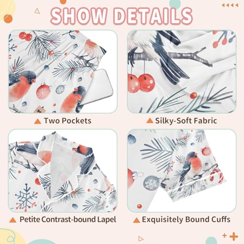 senya Red Bird and Tree Satin Summer Pajama Sets Silk Short Sleeve Button Down Sleepwear3