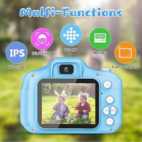 Image of Omeron (2 Years Warranty) Kids HD Camera 13MP Dual Lens Photo Video Selfie Toy Camera with Filters, Games, Rechargeable Battery, Educational Gift for Boys & Girls Age 4-15 (Blue)