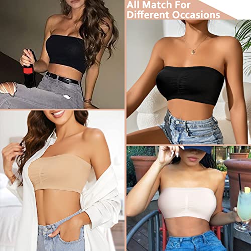 Image of LEYSHE Strapless Bra for Women Bandeau Bra Wireless Seamless Padded Tube Top Non-Slip Bandeau Top with Hook and Eye Closure