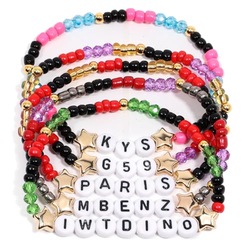 AICase for Suicideboys Merch Brothers Gifts Inspired Bracelets 5 Pcs Stackable Stretch Beaded Friendship Bracelets Concert Outfit Vinyl Poster Sticker Merchandise Gifts for Fans Women Birthday Christmas