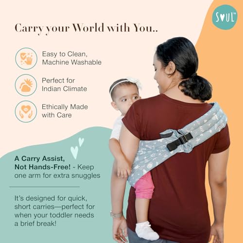 Image of Soulslings Imbu Buckle Hip Sling Baby Carrier -100% Cotton - Frost | Baby Toddler Carrier | Baby Sling Carrier | Lightweight Sling Baby Carrier for Babies & Toddlers | Adjustable for 6 - 30 Months (Upto 20kg)