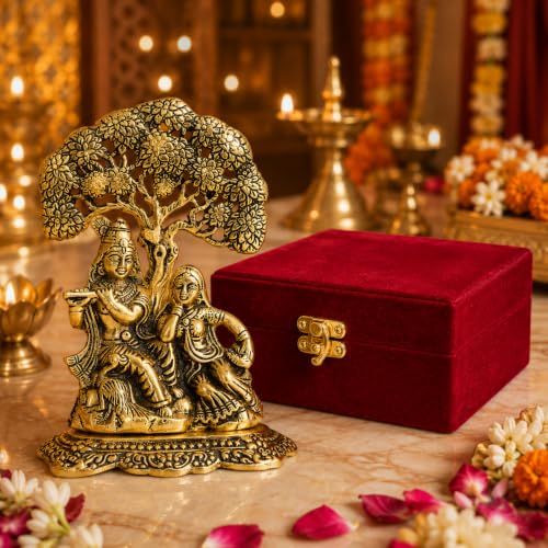 Image of Lavanaya Silver Presents - Gold Plated Radha Krishna God Idol Statue | Showpiece with Premium Gift Box - Perfect for Marriage Anniversary, Wedding, Housewarming, and Birthday Gifting