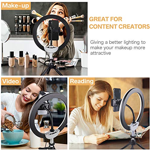10" LED Ring Light with Tripod Stand & Phone Holder, UBeesize Dimmable Desk Makeup Ring Light, Perfect for Live Streaming & YouTube Video, Photography, 3 Light Modes and 11 Brightness Levels - Thumbnail 7
