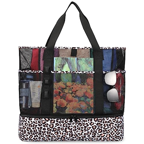 Image of Beach Bag with Cooler,Mesh Beach Bags for Women Sandproof for Pool and Swimming Travel Daily with Durable 8 Pocket