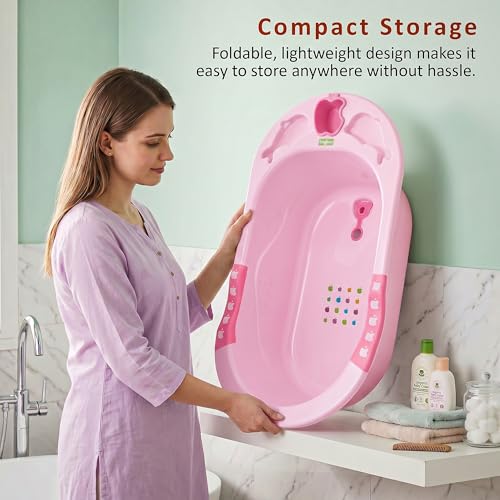 Image of Baybee Dolphin Baby Bath Tub for 0 to 5 Years | Ergonomic Bath Tub for Kids with Non-Slip Base, Quick & Easy Drain | Premium Baby Bather with Soap Holder Bathing Tubs for Boys Girls (Pink)