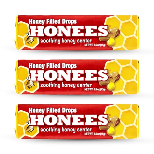 Honees Honey Filled Drops, Honey Cough Drops with Real Honey-Natural Sore Throat Relief-Nothing Artificial-Throat Coat Lozenges, Natural Cough Suppressant, Non-GMO (3 Pack – 27 Drops)