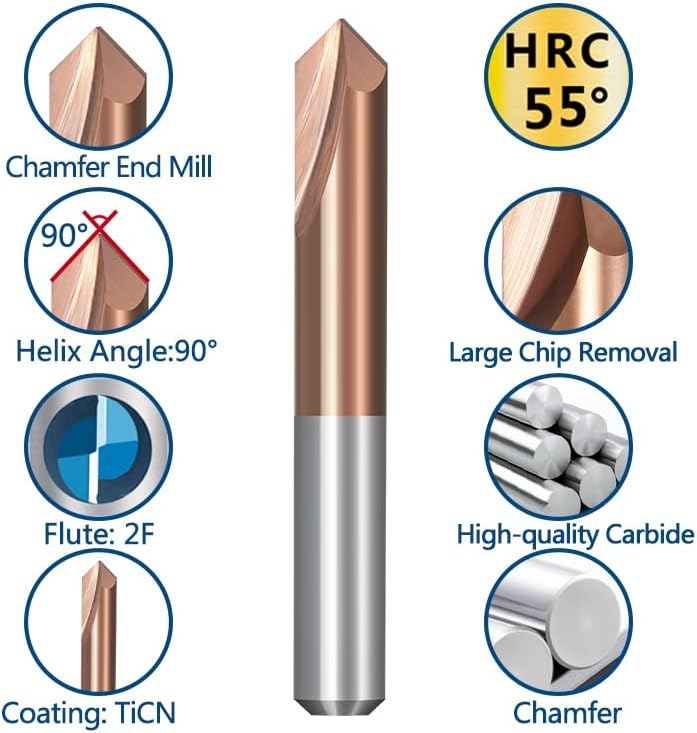 1ピース2フルートカーバイド面取りエンドミル90度V溝ルータービットカーバイドエンドミル2-12mm TICN.コーティングミリング
