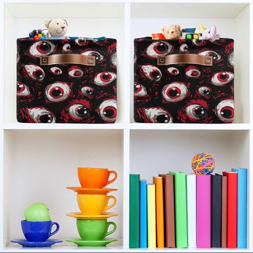 Image of Aslsiy Storage Basket Bloody Eyes Halloween Nursery Bins Baby Box Canvas Clothes Shelf Basket Laundry Hampers 2 Pcs