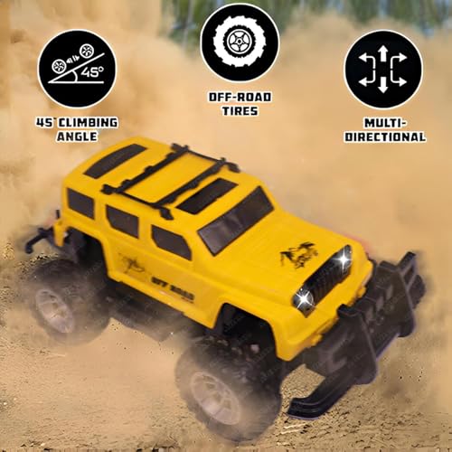 Image of Magicwand 1:18 Scale R /C Rechargeable Open Off-Road Jeeep with Gun Pistol Remote Lights & Music for Kids [Colors As per Stock]