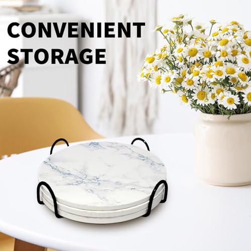 Image of 8 Inch Trivets for Hot Dishes, Pots and Pans, Marble Style Ceramic Trivet with Holder, Heat Resistant Hot Plate Mats for Countertops, Table, Home Essentials, Farmhouse Decor, Set of 3