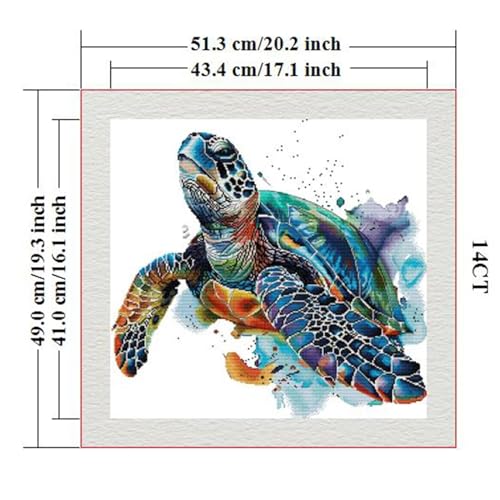 Image of ITSTITCH Stamped Cross Stitch Kits - Full Set of Embroidery for Beginners or Adults,14 CT 2 Strands DIY Turtles Patterns Counted Arts Craft 20x19 inch