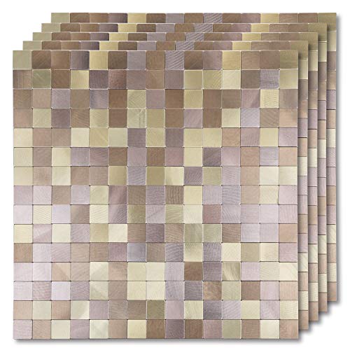 HomeyMosaic Peel and Stick Tile Backsplash for Kitchen,12"x12" Aluminum Surface 3D Wall Sticker Plaid(5 Sheets,Gradient Champagne Gold)