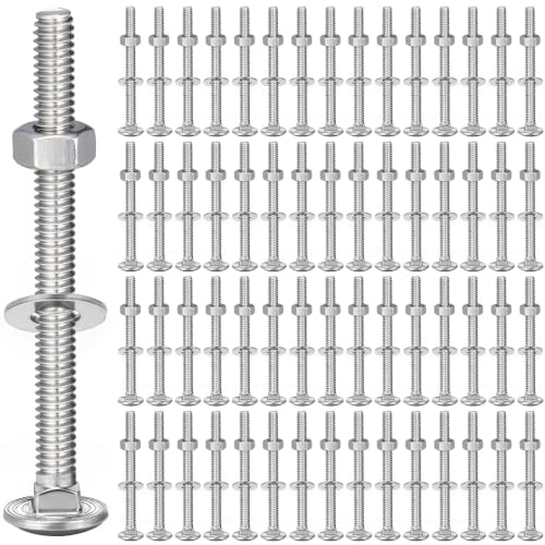 Image of Zonon Stainless Steel Carriage Bolts and Nuts Kit Round Head Square Neck Carriage Bolts Screws and Hex Nuts and Flat Washers, Stainless 18-8 Full Thread Coverage(1 /4-20 x 3,Silver,100 Sets)