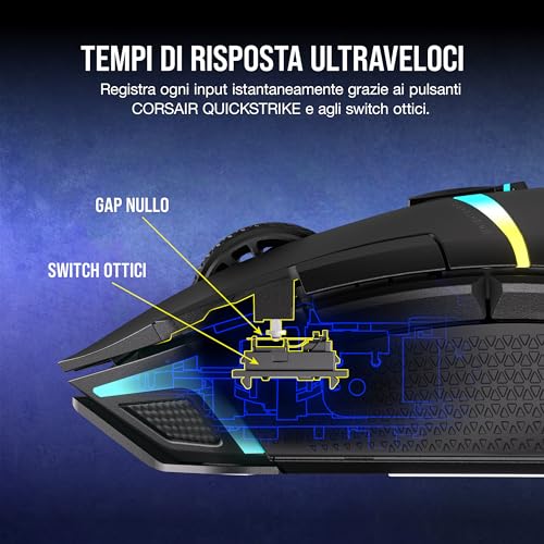 NIGHTSABRE RGB WIRELESS Mouse da Gioco per FPS, MOBA - 26.000 DPI - 11 Pulsanti Programmabili - Batteria Fino a 100 ore - Compatibile con iCUE - Nero - Mouse gaming - Immagine 5