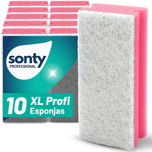 SONTY Esponja de limpieza profesional sin arañazos, color rosa, rojo y grande, 10 esponjas jumbo de Austria | Esponjas de limpieza XXL para el hogar, baño, sanitario, inodoro, gastro | Esponja 15 x 7