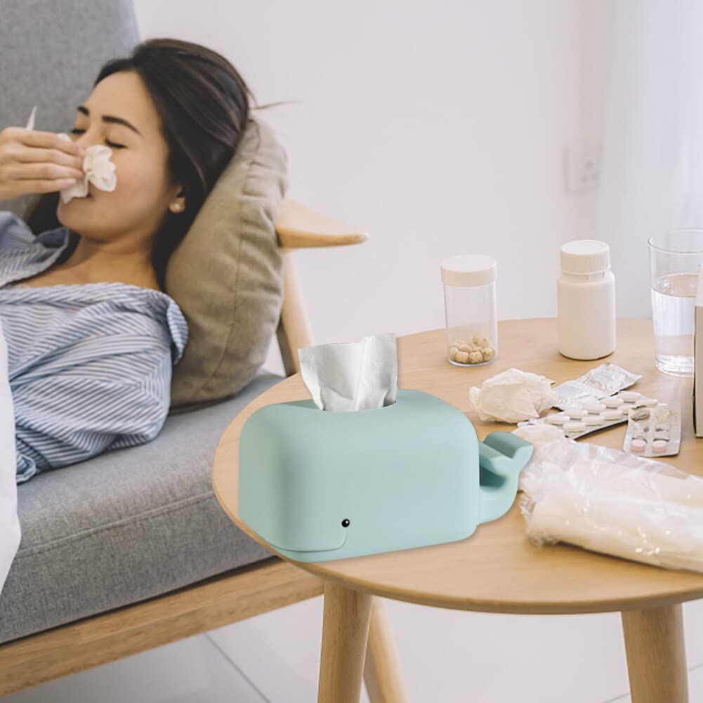 Silicone Whale Tissue Box Cover,Cute Whale Tissue Box with Mobile Phone Holder,Funny Shark Tissue Holder Anti Fall Household Kitchen Living Room Pumping Box Tissue Holders