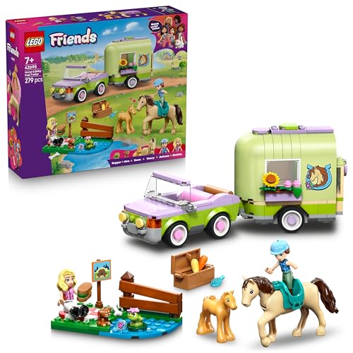 Image of LEGO Friends Horse & Baby Foal Trailer Toy - with 2 Minidolls, Puppy, Horse, Foal and Frog - 42695