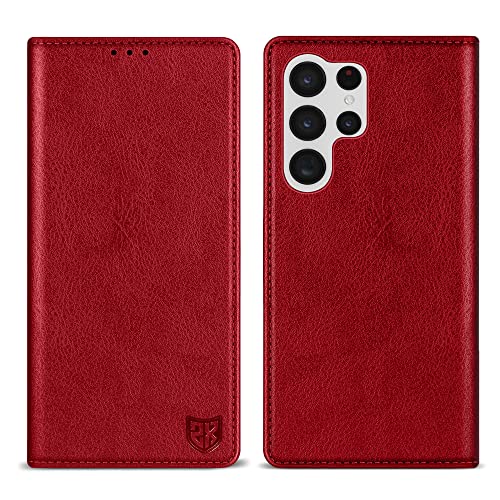 Image of ZZXX for Samsung Galaxy S22 Ultra Wallet Case with [RFID Blocking] Card Slot Stand Strong Magnetic Leather Flip Fold Protective Phone Case for Samsung Galaxy S22 Ultra Case Wallet(Red-6.8 inch)