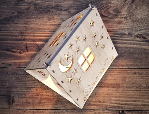Image of Quace Wooden Tent Shape Night Light Lamp Laser Cutting Camping Tent Home Night Light