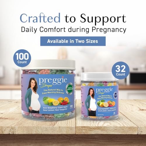 Image of Three Lollies Preggie Drops Pregnancy Nausea Lozenges with Essential Oils & Fruit Extracts, Morning Queasiness Lozenges for Pregnant Women, Natural Sour Drops Variety Pack, 32 Count
