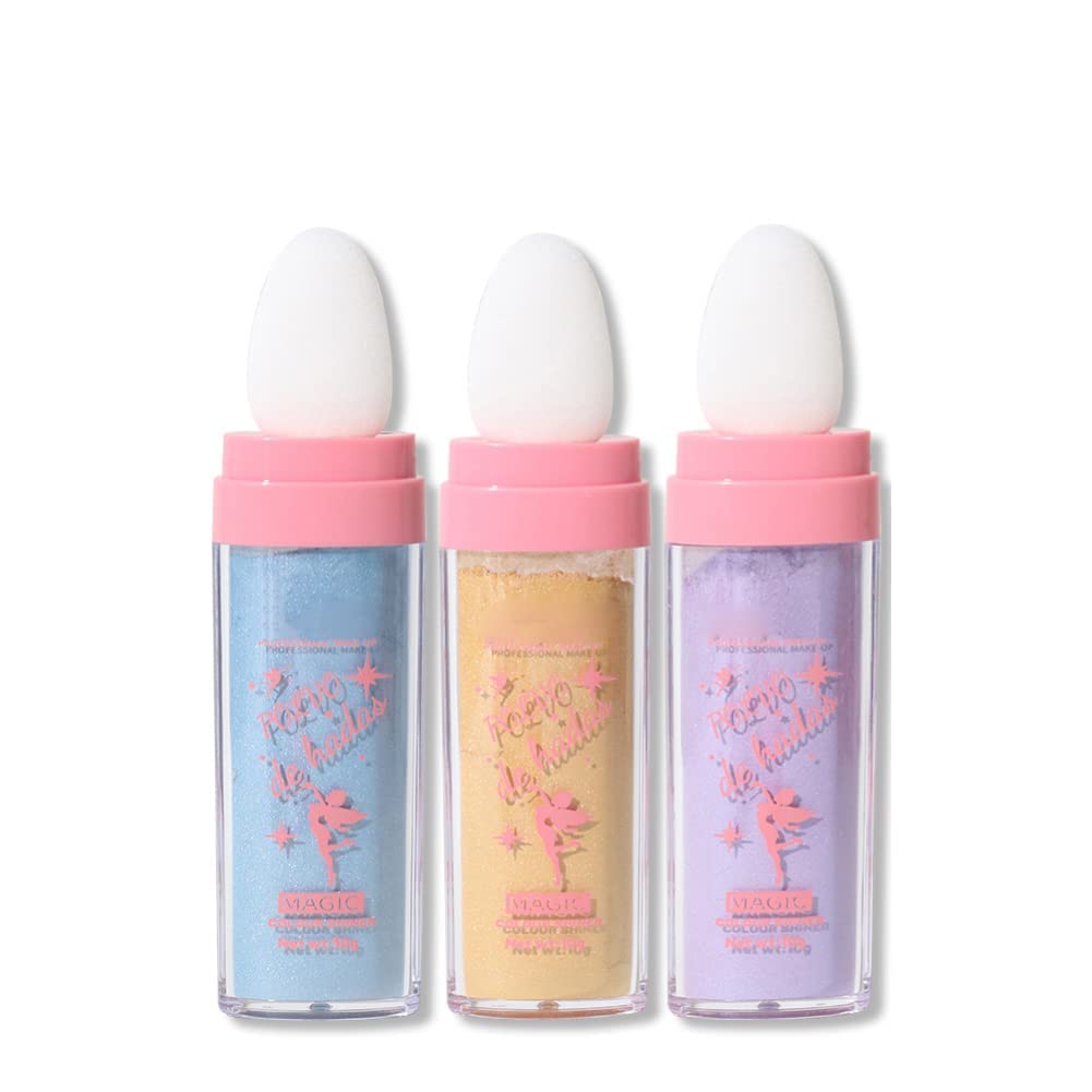NALACAL 3 Colors Body Glitter Highlighter Powder Stick, Body Face Glitter Powder Stick, High Gloss Fairy Glitter, Sparkle Patting Powder for Face Eyes Lips Hair Body