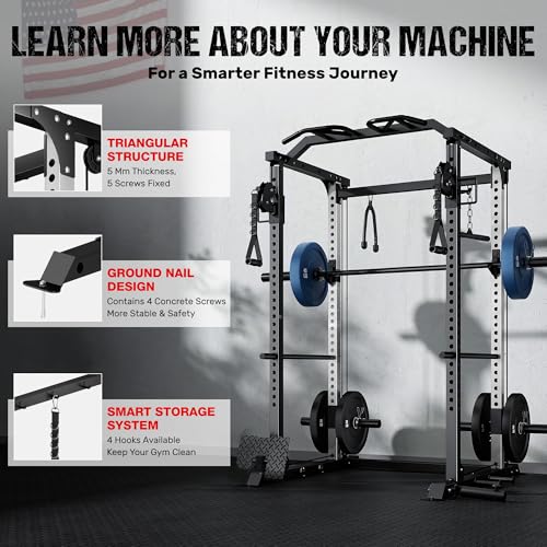 Image of DP01 Power Cage, 2000LBS Squat Rack with Cable Crossover and Dual Independent Pulley System, Full Cage for Full Body Training, Power Rack with More Training Attachments for Home Gym