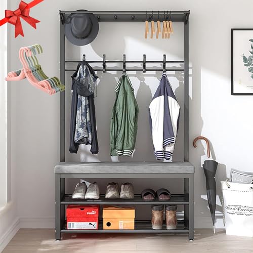 Meuble à chaussures gain de place avec banc et porte-manteau d'entrée