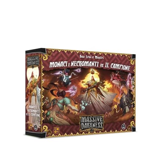 Asmodee - Massive Darkness 2: Monaci e Necromanti vs Il Campione – Box Eroi e Mostri, Espansione Gioco da Tavolo, Edizione in Italiano