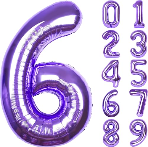 Image of Number Balloons for Birthday Decorations - 40 Inch Large Party Balloons 6, Purple Foil Number Balloons for Boys Girls, Balloons for Party Supplies