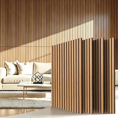 Wood Slat Wall Panels - 4 Pack 47.2" × 23.6" - Acoustic Panels Noise Reduction for Home Office Studio, 3D Fluted Sound Dampening Absorbing Panels, Walnut