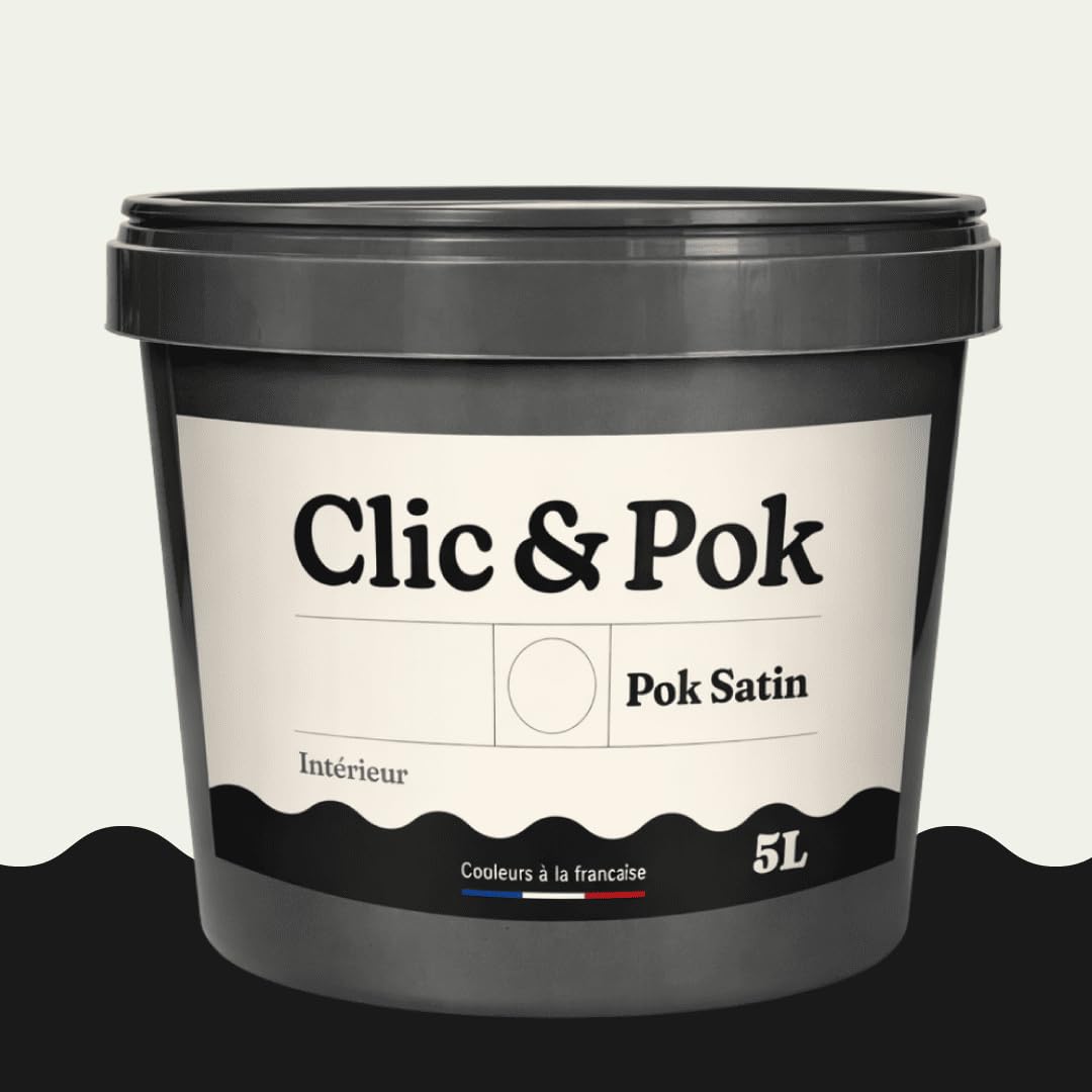 POK SATIN Peinture Mur Plafond – Intérieure Satinée, Lessivable, Multisupport - Lune blanche 50m² - 5L