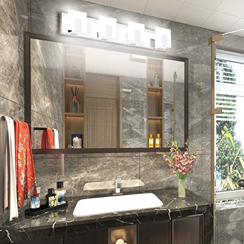Aipsun 4 Lights Modern LED Vanity Light for Bathroom Frosted White Acrylic Chrome Up and Down Bathroom Wall Light Fixtures Over Mirror(White Light 6000K) by Aipsun - Used condition - Image 4