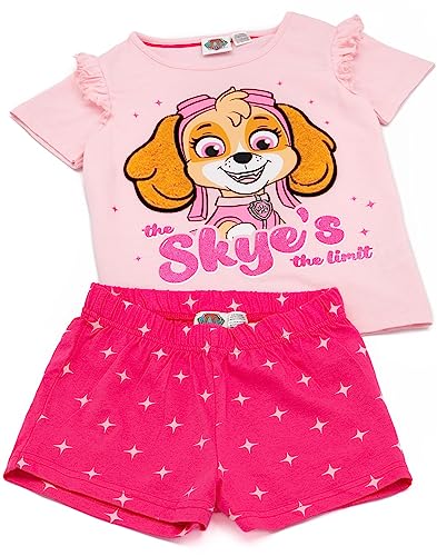 Paw Patrol Girls Pajama Set | Pink Short Sleeve T-Shirt & Shorts Outfit Bundle | Skye The Rescue Pup Frill Shoulder Pajamas2