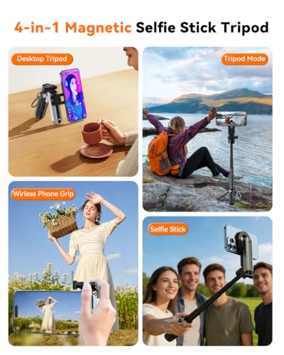 CloudValley Magnetic Mini Selfie Stick Tripod, 4-in-1 Pocket Size Phone Tripod with 360° Rotation, Choice Rechargeable Bluetooth Remote, Foldable Handle Grip, Compatible with MagSafe iPhone - image 2