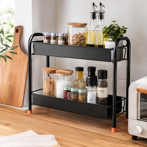 Image of Zepdos 2 Tier Kitchen Countertop Rack | Multipurpose Metal Storage Shelf for Spice Rack for kitchen, Bathroom & Pantry Organization | Space Saving Counter Rack Organizer, Black (40 x 20 x 33 cm)