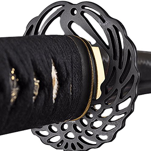 Handmade Sword - Fully Practial Japanese Samurai Katana Sword, 1045 Carbon Steel, Hand Forged Heat Tempered, Full Tang, Sharp, Crane Tsuba, Brown Scabbard