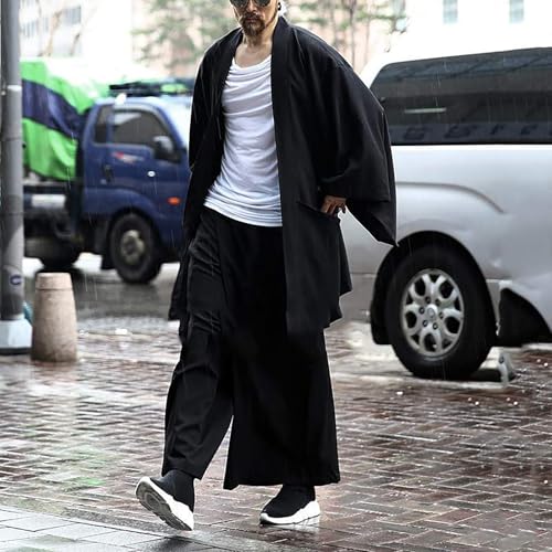ZYXTIM Men's Ruffle Shawl Collar Cardigan Open Front Long Sleeve Long Length Drape Cape Overcoat Casual Kimono with Pockets4