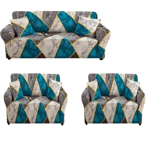 Image of HK Printed 5 Seater Sofa Cover Big Elasticity Cover Stretch Universal Sofa Slipcover 5 Seater (3 Seater Size 185-230cm and 1 Seater Size 90-145cm)