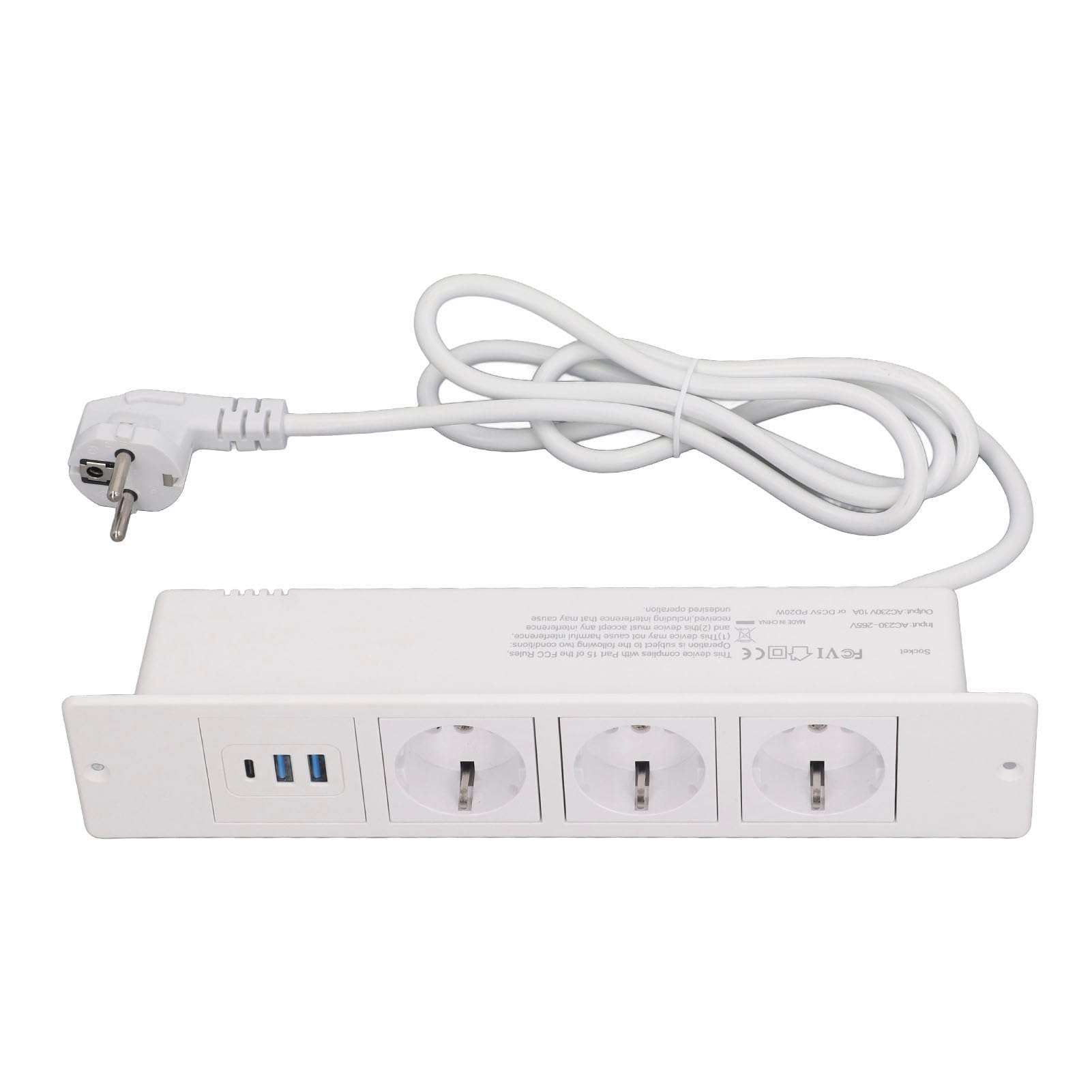 Schimer Multipresa da Incasso con 3 Prese e 2 Porte USB Cavo da 1,5 M Design Compatto per L'organizzazione della Scrivania (Bianca)