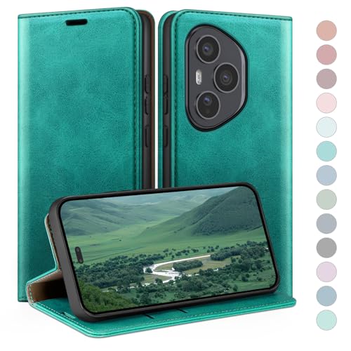 HUOUH for Honor 400 Pro 5G Wallet case with RFID Blocking PU Leather Flip Folio Book covers Credit Card Holder Shockproof Phone case Women Men for Honor 400 Pro case Blue Green
