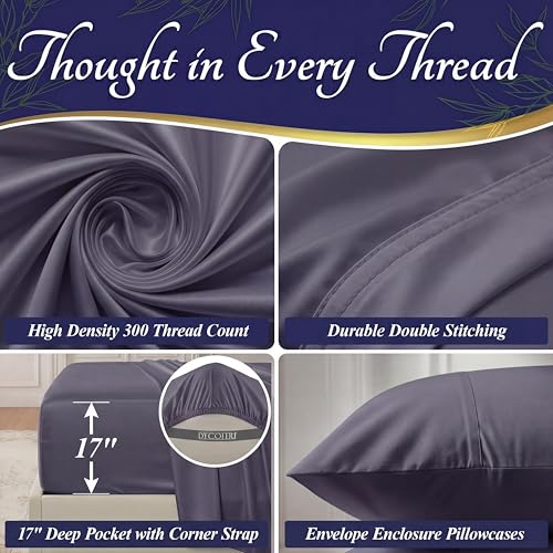 Image of DECOLURE 100% Viscose Derived from Bamboo Sheets California King Size - Luxury 4 Pc Naturally Cooling Sheets, Ultra Soft Bed Set - Deep 17 inch Pockets, Double Stitching, Oeko Tex Standard (Grey)