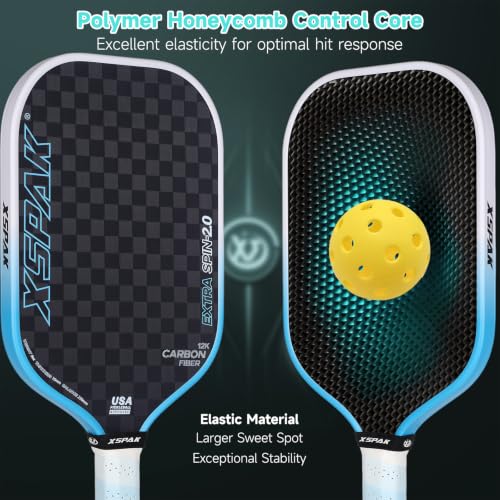 Image of 12K Carbon Fiber Pickleball Paddles, USAPA Polypropylene Honeycomb Paddle with Cushion Comfort Grip, SPIN2.0 World Champion Surface Technology Options Pickleball Racket