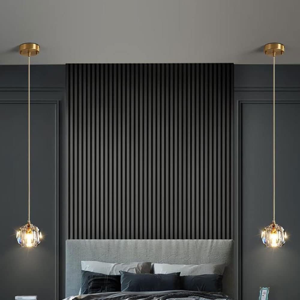 Nowoczesna pojedyncza głowica kryształowa szklana lampa wisząca LED luksusowa lampa wisząca z kutego żelaza długa linia mała lampa wisząca Nordic sypialnia nocna mały żyrandol E27