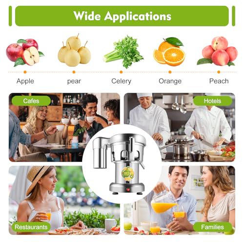 Image of Commercial Heavy Duty Juicer Machine, 110V 370W Electric Juicer, Fruit and Vegetables Automatic Juice Extractor, Extractor Centrifugal Juice Making Machine, Stainless Steel Cold Press Juicer