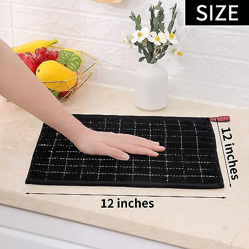 Image of Homaxy 100% Cotton Terry Kitchen Dish Cloths, 8 Pack, Black