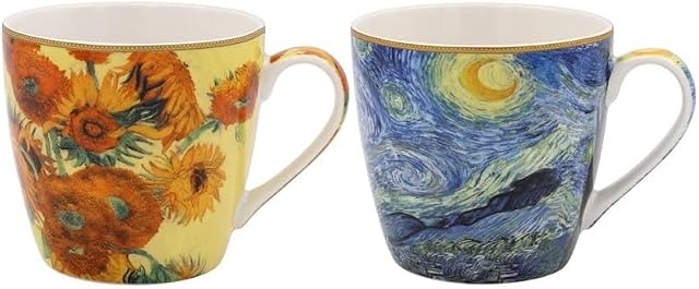 The Leonardo Collection LP94653 Van Gogh Breakfast Mugs (Set of 2), Fine China, Boxed, Multicolour
